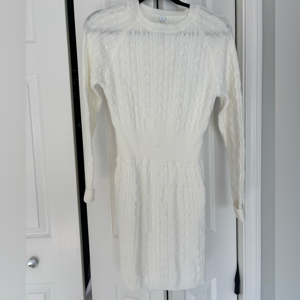 White Cable Knit Sweater Dress